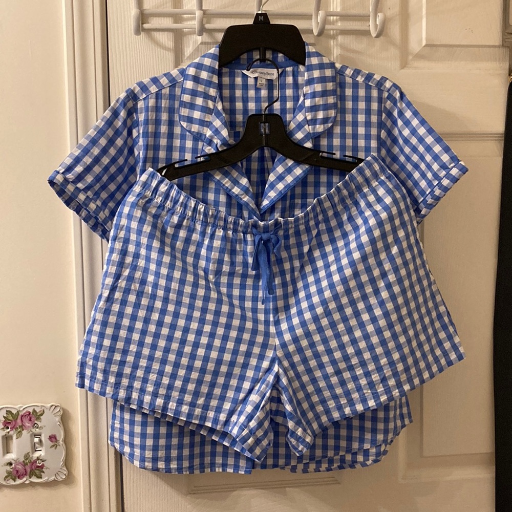 The Company Store Blue and White Gingham Pajama Set Size Large